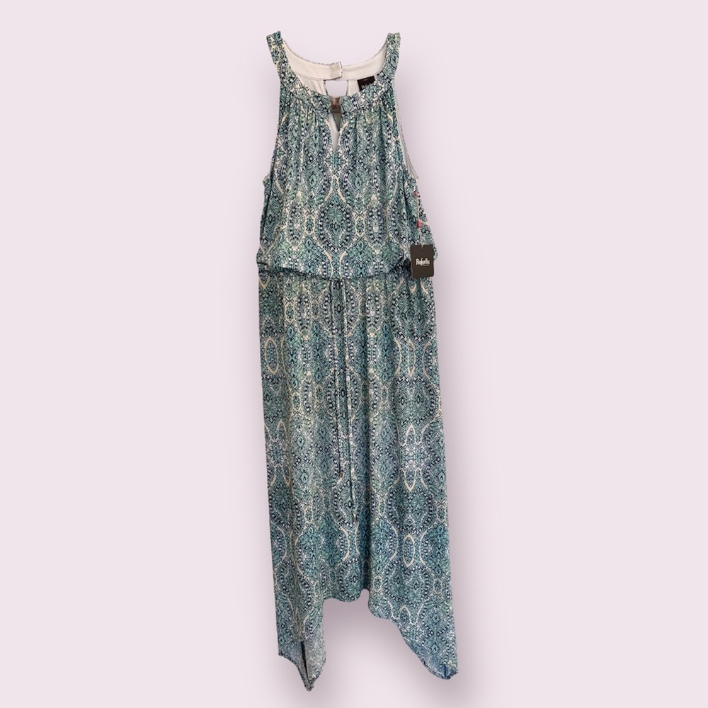 NWT Rafaela S Modern Aztec Dress Shark Bite Hem Lapiz Drawstring Cinch Waist New